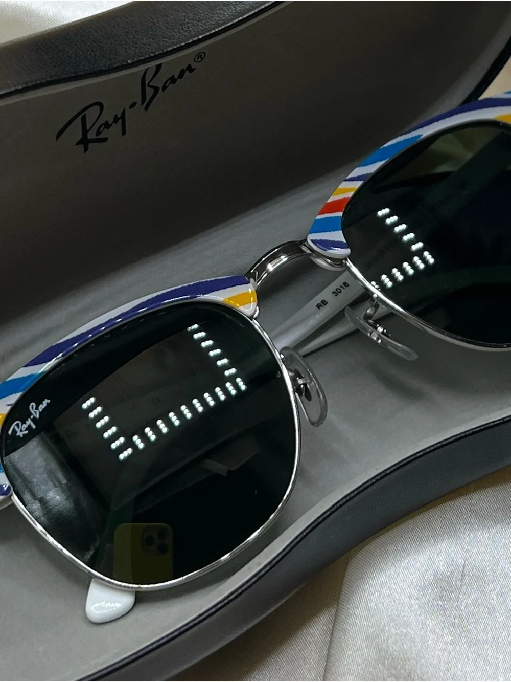 Ray-Ban Men’s Clubmaster Sunglasses with Multicolor Stripe Trim